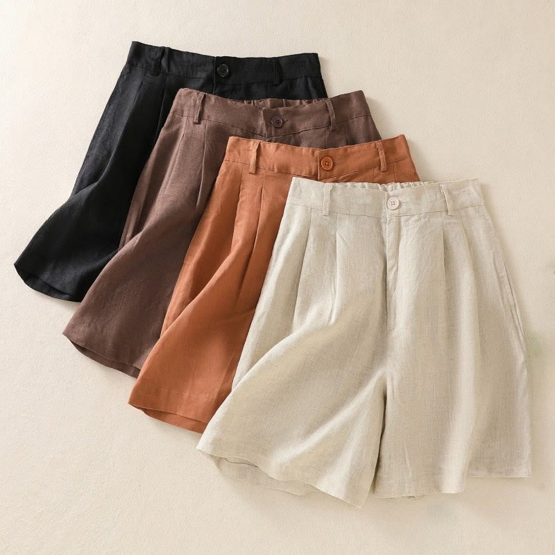 Buddha Stones Summer Casual Pure Color Cotton Linen Women's Shorts With Pockets - image 15