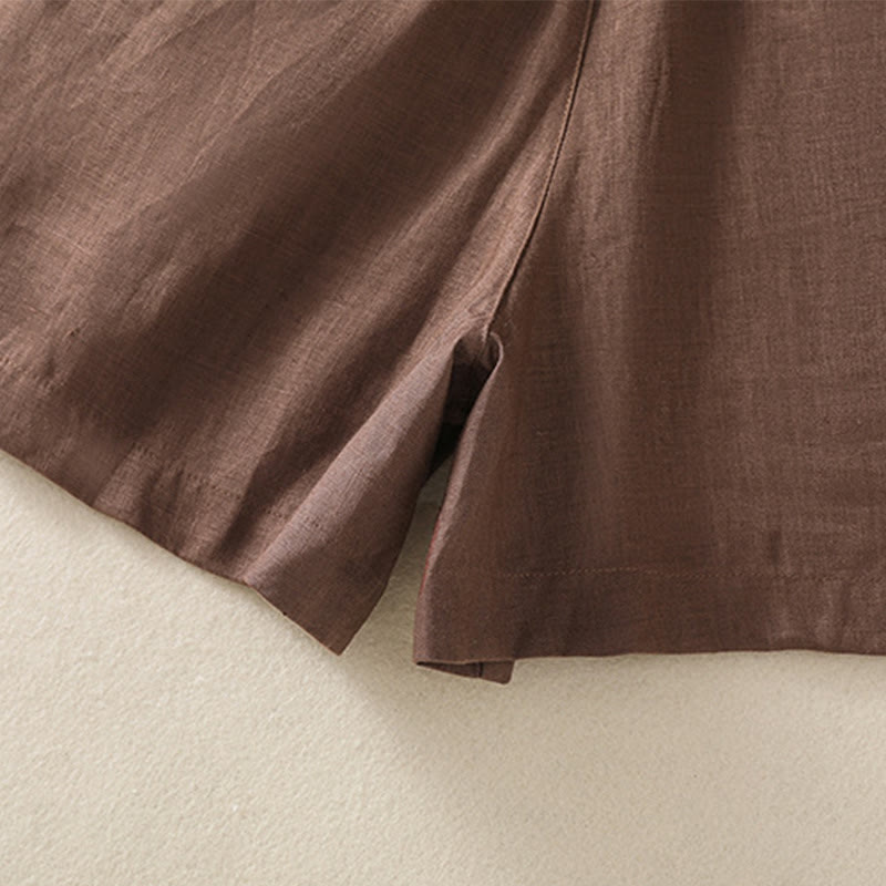 Buddha Stones Summer Casual Pure Color Cotton Linen Women's Shorts With Pockets - image 13