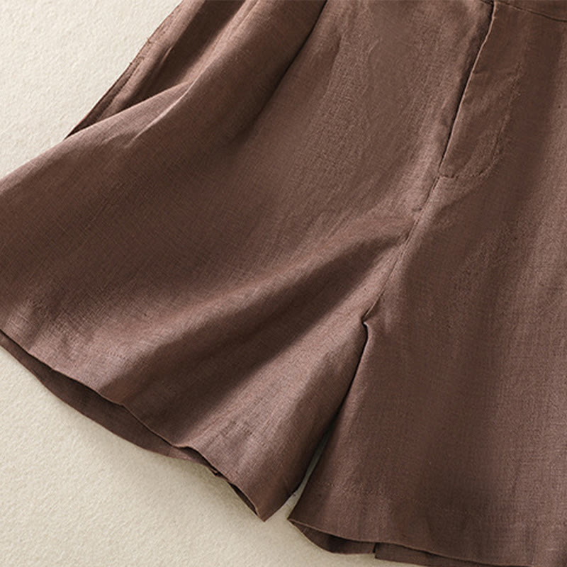 Buddha Stones Summer Casual Pure Color Cotton Linen Women's Shorts With Pockets - image 14