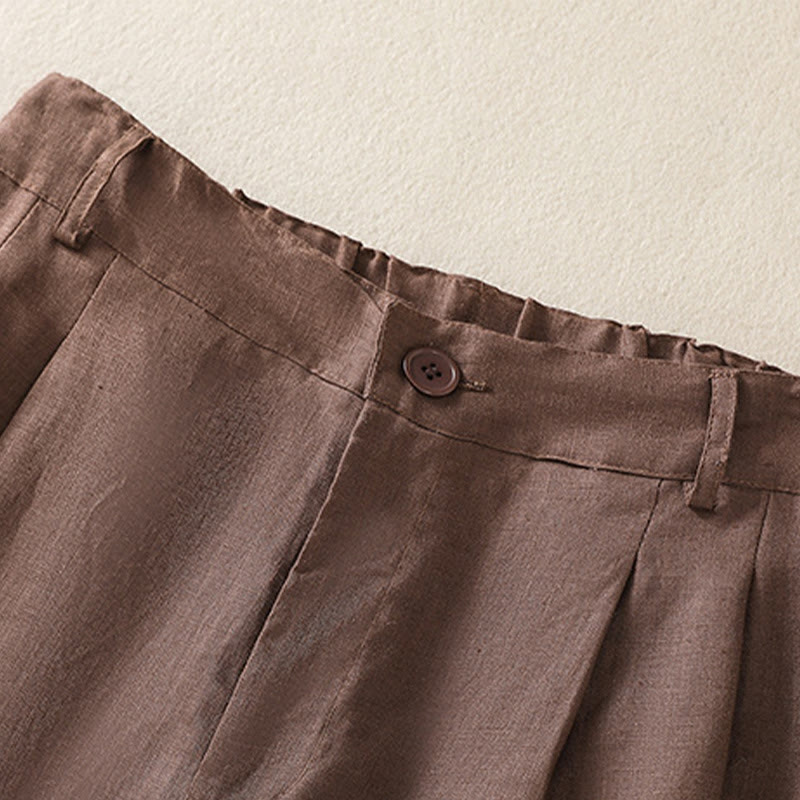 Buddha Stones Summer Casual Pure Color Cotton Linen Women's Shorts With Pockets - image 9