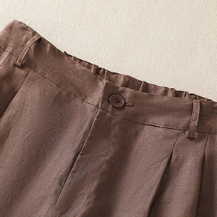 Buddha Stones Summer Casual Pure Color Cotton Linen Women's Shorts With Pockets - image 9