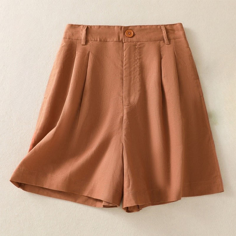 Buddha Stones Summer Casual Pure Color Cotton Linen Women's Shorts With Pockets - Chocolate - US8-10，UK/AU12-14，EU40-42 (2XL) - image 0