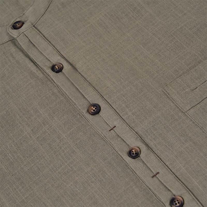 Buddha Stones Men's Summer Solid Color Short Sleeve Half Button Cotton Linen Shirt - image 9