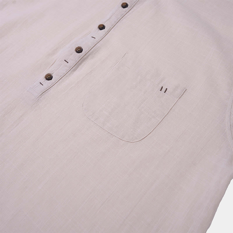 Buddha Stones Men's Summer Solid Color Short Sleeve Half Button Cotton Linen Shirt - image 22