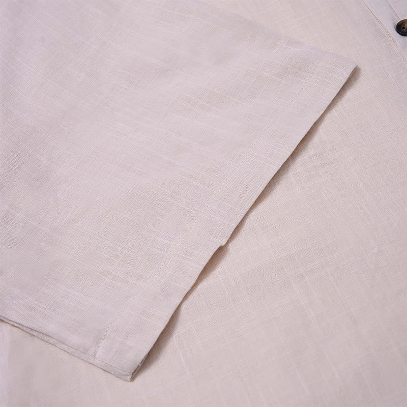 Buddha Stones Men's Summer Solid Color Short Sleeve Half Button Cotton Linen Shirt - image 24