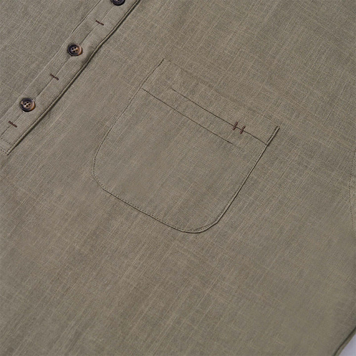 Buddha Stones Men's Summer Solid Color Short Sleeve Half Button Cotton Linen Shirt - image 10