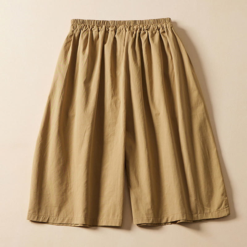 Buddha Stones Casual Solid Color Wrinkle Design Drawstring Cotton Women's Shorts With Pockets - image 1