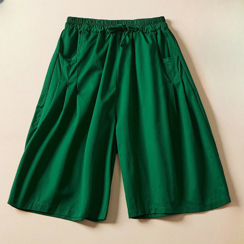 Buddha Stones Casual Solid Color Wrinkle Design Drawstring Cotton Women's Shorts With Pockets - Green - US8-10，UK/AU12-14，EU40-42 (2XL) - image 8