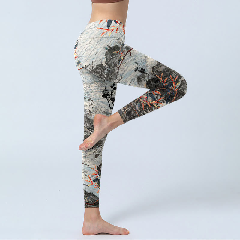 Buddha Stones Waves Rocks Trees Print Gym Fitness Leggings Women's Yoga Pants - image 4