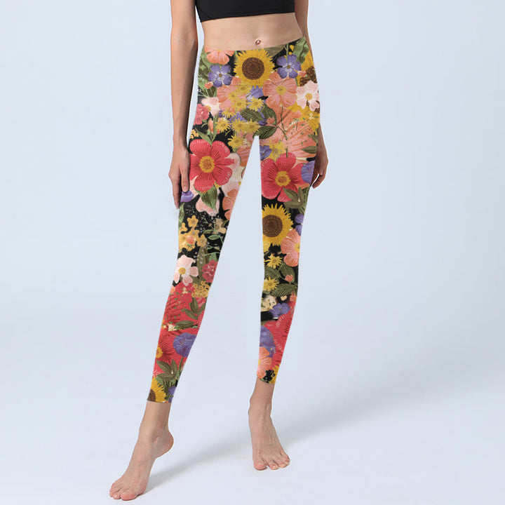 Buddha Stones Sunflowers Pink Purple Flowers Print Sports Fitness Leggings Women's Yoga Pants - image 5