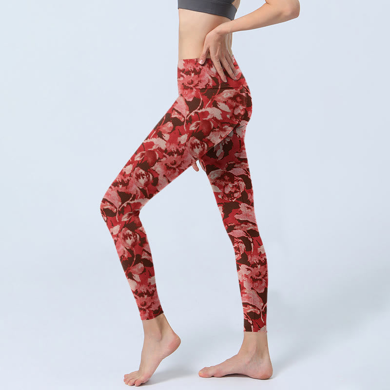 Buddha Stones Red Flowers Print Sports Fitness Leggings Women's Yoga Pants - image 2