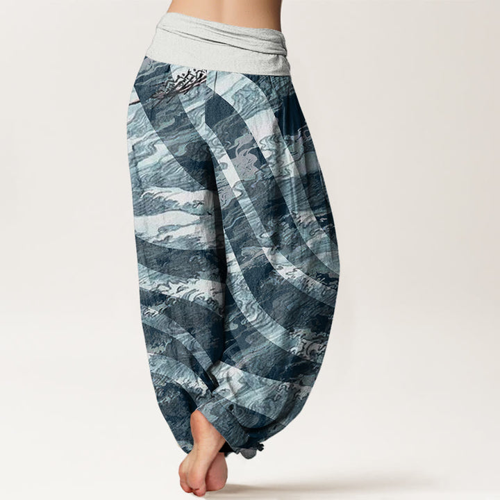 Buddha Stones Zebra Stripes Wave Design Women's Elastic Waist Harem Pants