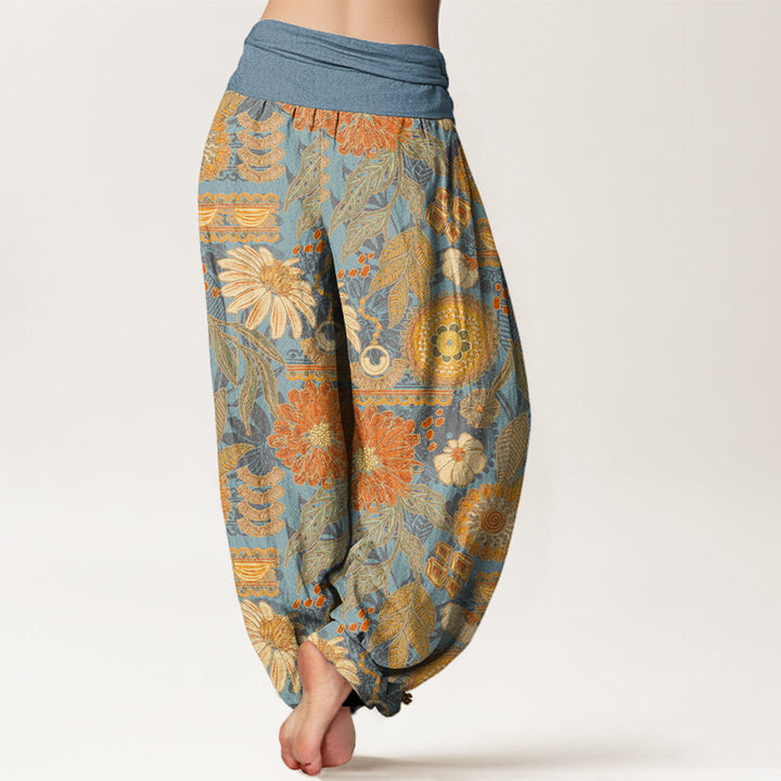 Buddha Stones Sunflowers Round Floral Design Women's Elastic Waist Harem Pants