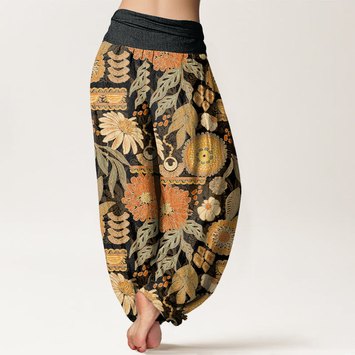 Buddha Stones Sunflowers Round Floral Design Women's Elastic Waist Harem Pants