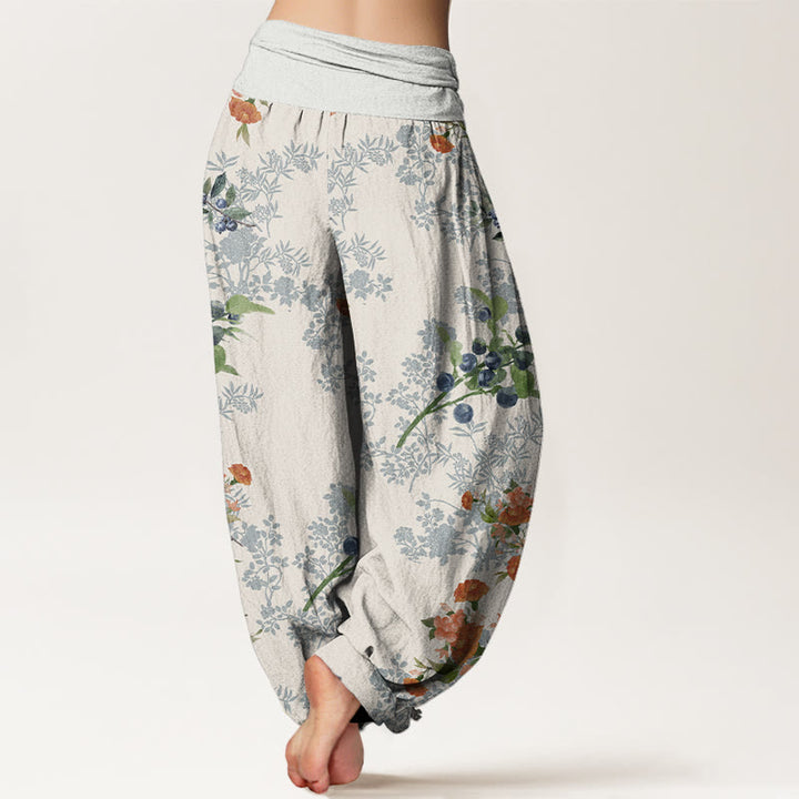 Buddha Stones Flower Blueberry Design Women's Elastic Waist Harem Pants