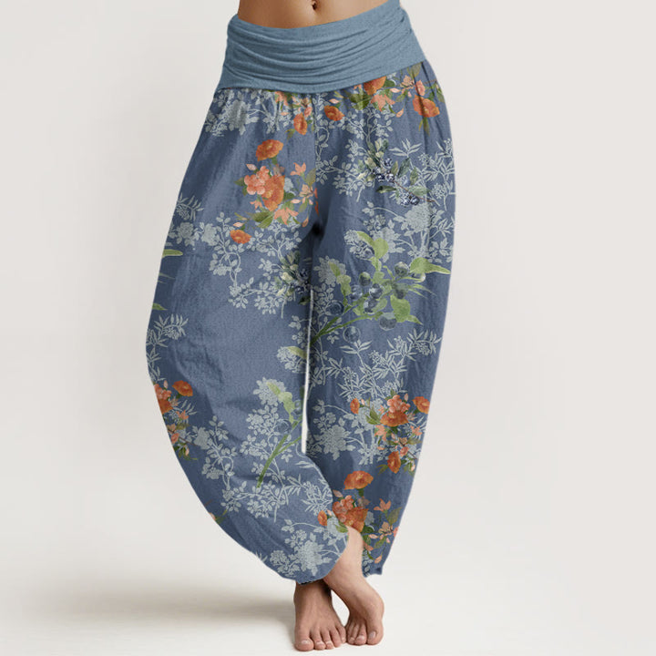 Buddha Stones Flower Blueberry Design Women's Elastic Waist Harem Pants