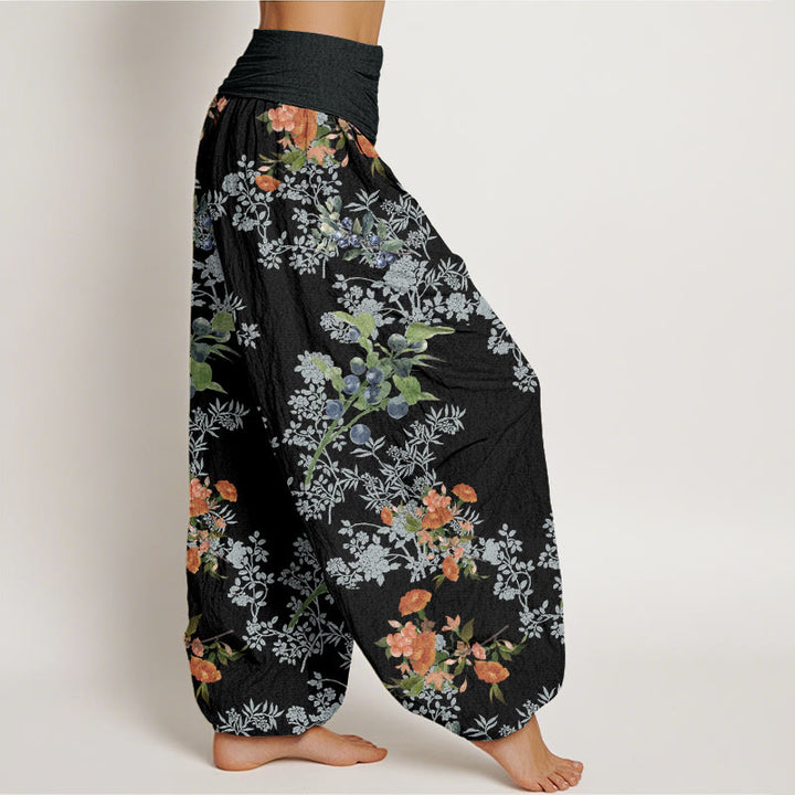 Buddha Stones Flower Blueberry Design Women's Elastic Waist Harem Pants