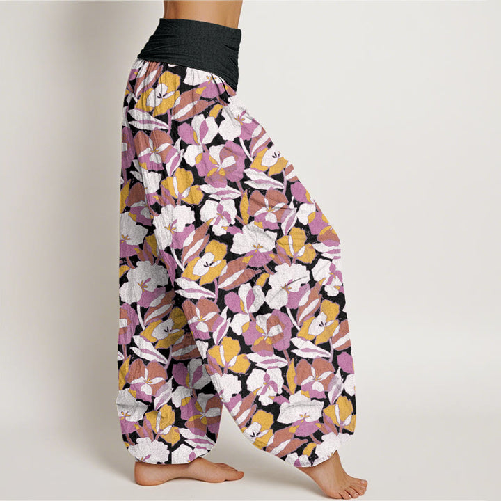 Buddha Stones Floral Leaf Design Women's Elastic Waist Harem Pants