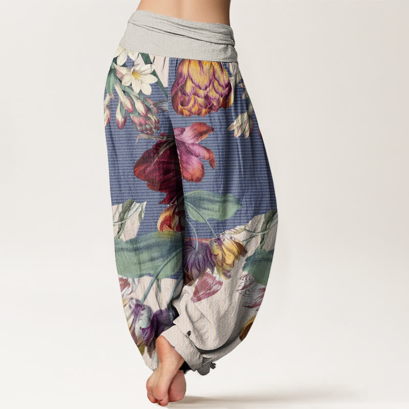 Buddha Stones Tulips Green Leaves Design Women's Elastic Waist Harem Pants