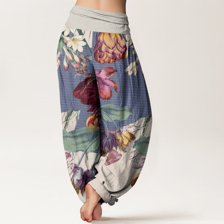 Buddha Stones Tulips Green Leaves Design Women's Elastic Waist Harem Pants