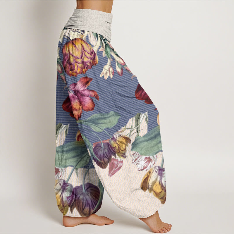 Buddha Stones Tulips Green Leaves Design Women's Elastic Waist Harem Pants