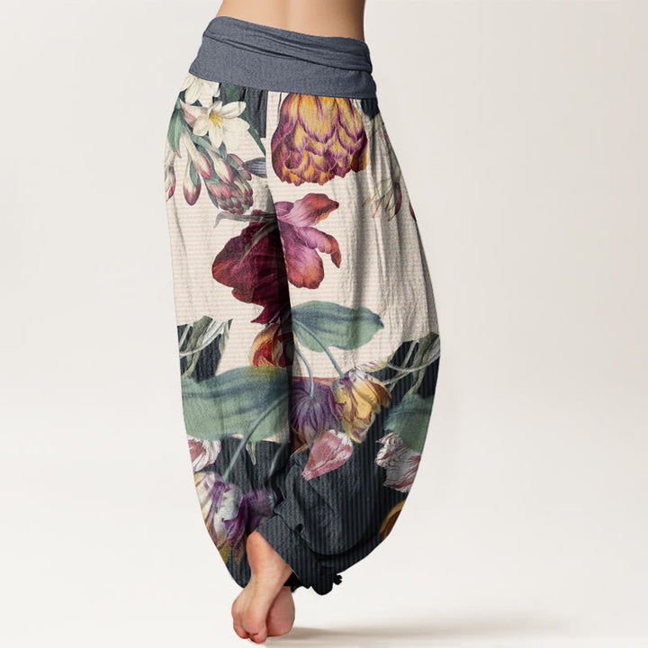 Buddha Stones Tulips Green Leaves Design Women's Elastic Waist Harem Pants
