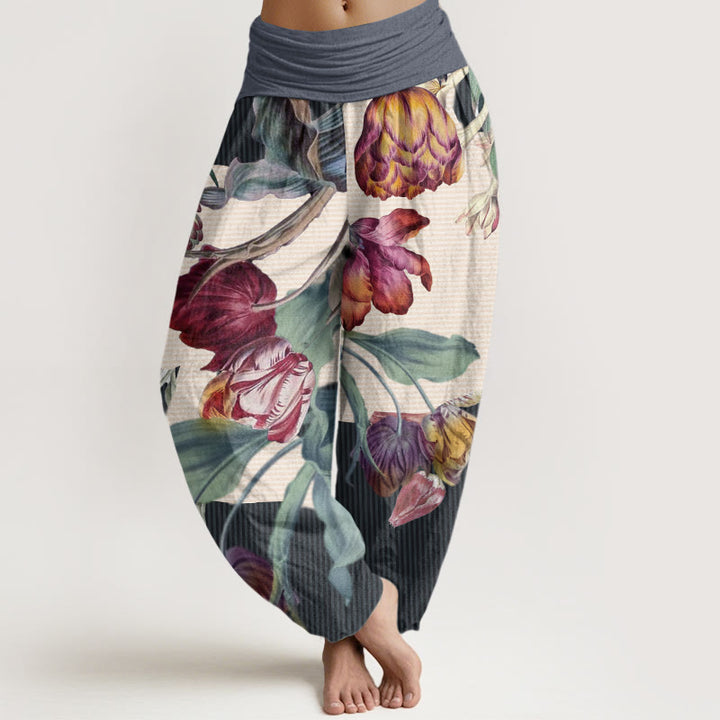 Buddha Stones Tulips Green Leaves Design Women's Elastic Waist Harem Pants - LightSteelBlue - US22，UK/AU26，EU54 (6XL) - image 7