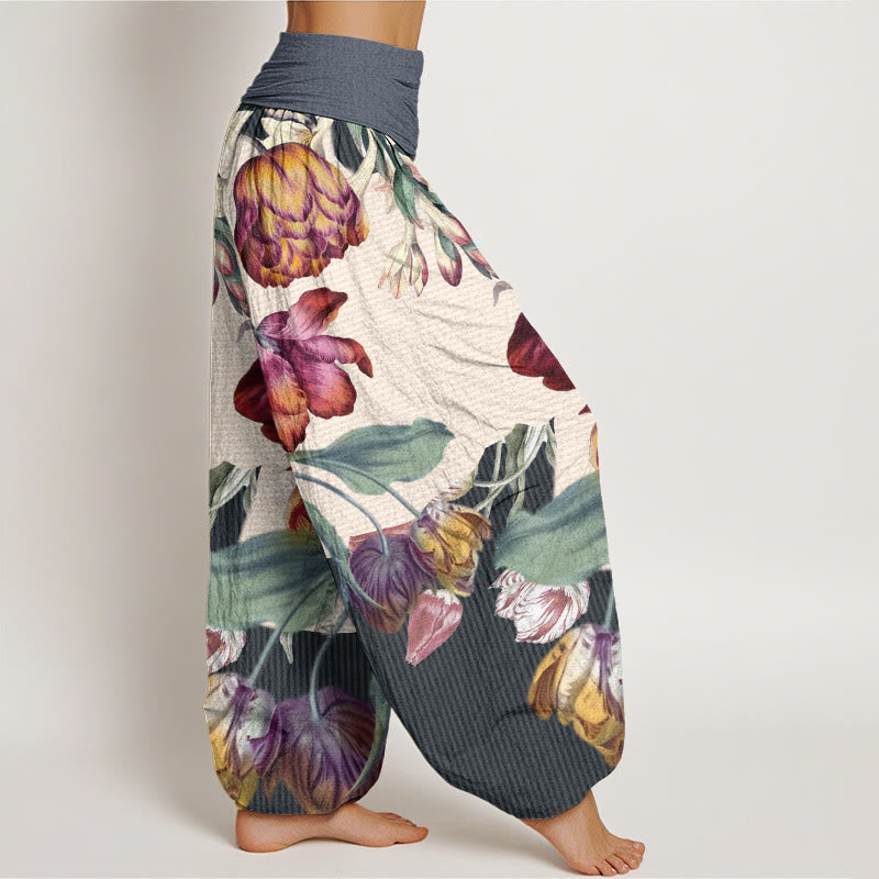 Buddha Stones Tulips Green Leaves Design Women's Elastic Waist Harem Pants - image 9