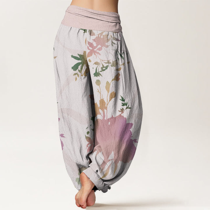Buddha Stones Abstract Floral Paintings Ribbon Design Women's Elastic Waist Harem Pants