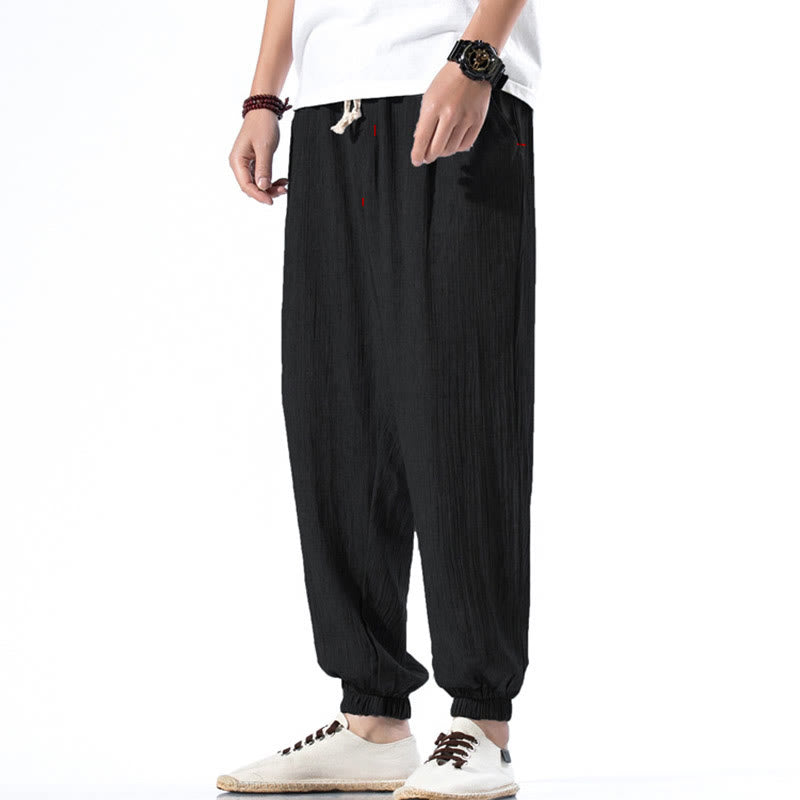 Buddha Stones Casual Solid Color Drawstring Linen Men's Pants With Pockets - Black - US/UK/AU46，EU56 (5XL) - image 10