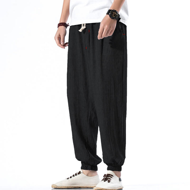 Buddha Stones Casual Solid Color Drawstring Linen Men's Pants With Pockets - Black - US/UK/AU46，EU56 (5XL) - image 10