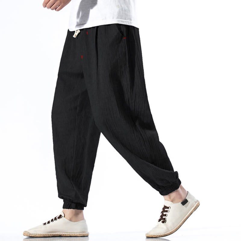 Buddha Stones Casual Solid Color Drawstring Linen Men's Pants With Pockets - image 11