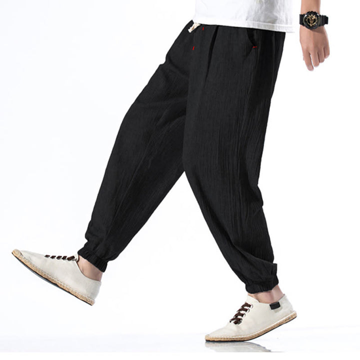 Buddha Stones Casual Solid Color Drawstring Linen Men's Pants With Pockets - image 14