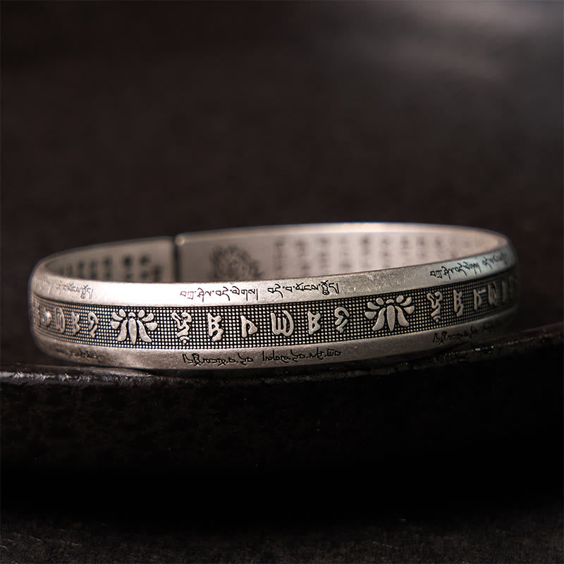 Buddha Stones Om Mani Padme Hum Heart Sutra Mantra Lotus Peace Meditation Cuff Bracelet Bangle - Om Mani Padme Hum(Love♥Focus) - image 1