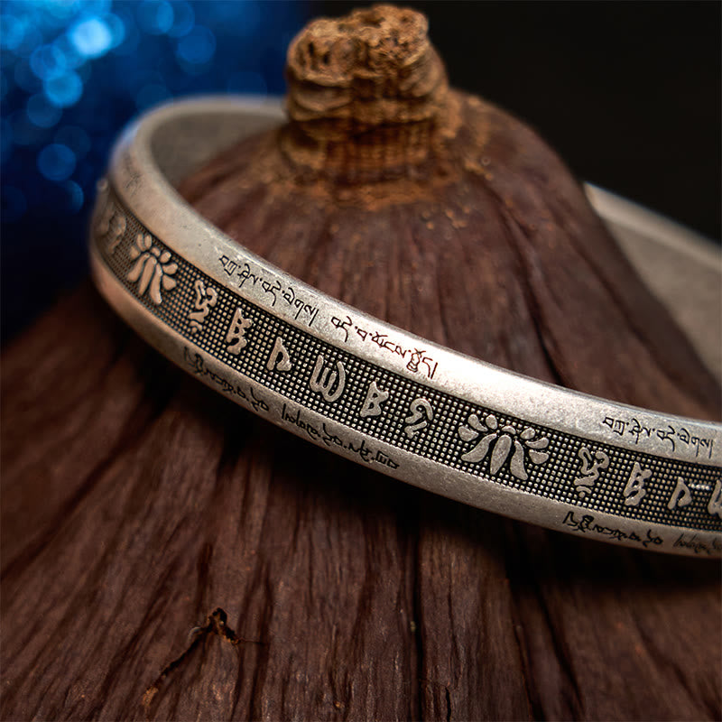 Buddha Stones Om Mani Padme Hum Heart Sutra Mantra Lotus Peace Meditation Cuff Bracelet Bangle - image 12
