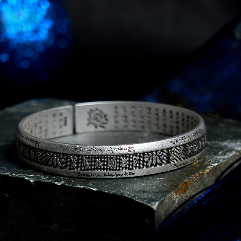 Buddha Stones Om Mani Padme Hum Heart Sutra Mantra Lotus Peace Meditation Cuff Bracelet Bangle - image 2