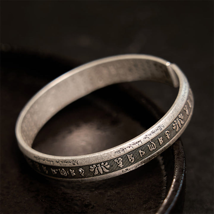Buddha Stones Om Mani Padme Hum Heart Sutra Mantra Lotus Peace Meditation Cuff Bracelet Bangle - image 10
