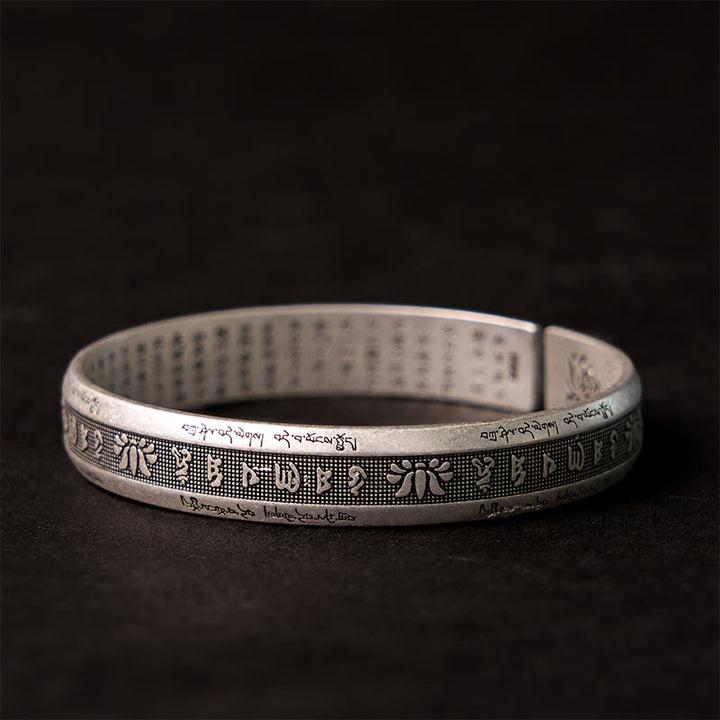 Buddha Stones Om Mani Padme Hum Heart Sutra Mantra Lotus Peace Meditation Cuff Bracelet Bangle - image 4