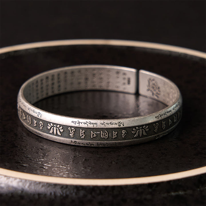 Buddha Stones Om Mani Padme Hum Heart Sutra Mantra Lotus Peace Meditation Cuff Bracelet Bangle - image 9