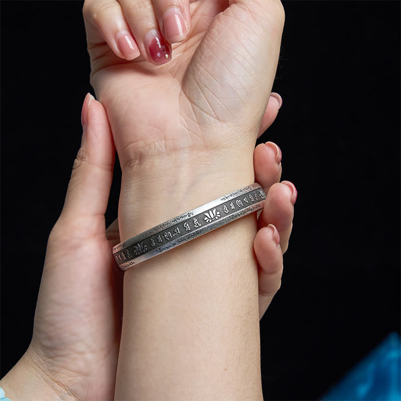 Buddha Stones Om Mani Padme Hum Heart Sutra Mantra Lotus Peace Meditation Cuff Bracelet Bangle - image 5
