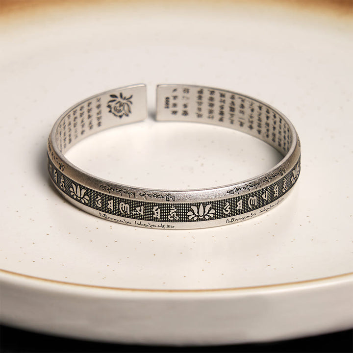 Buddha Stones Om Mani Padme Hum Heart Sutra Mantra Lotus Peace Meditation Cuff Bracelet Bangle - image 6