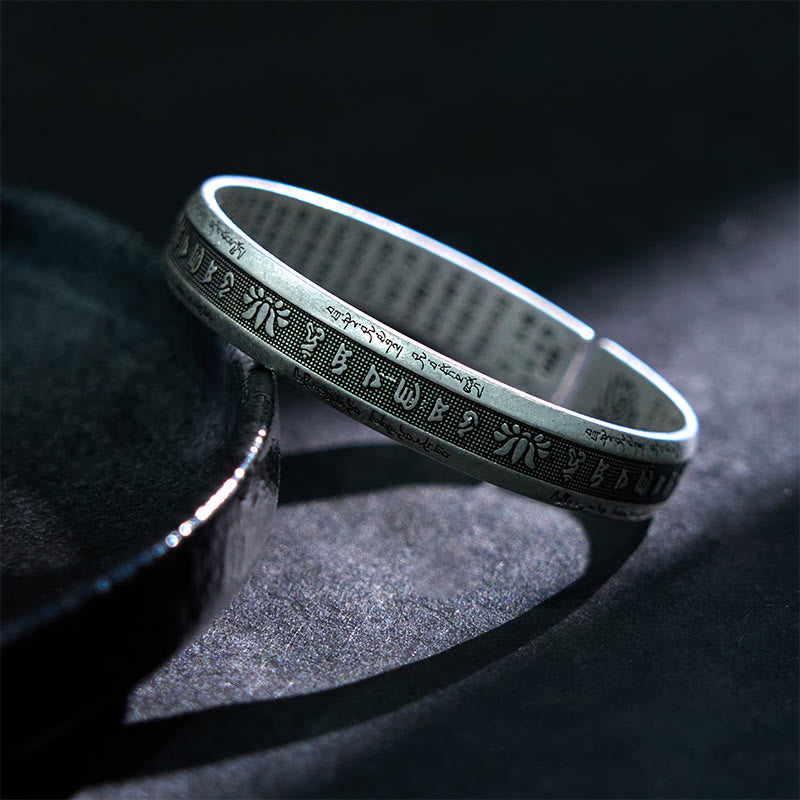 Buddha Stones Om Mani Padme Hum Heart Sutra Mantra Lotus Peace Meditation Cuff Bracelet Bangle - image 3
