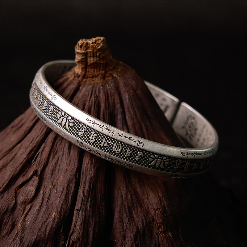 Buddha Stones Om Mani Padme Hum Heart Sutra Mantra Lotus Peace Meditation Cuff Bracelet Bangle - image 11