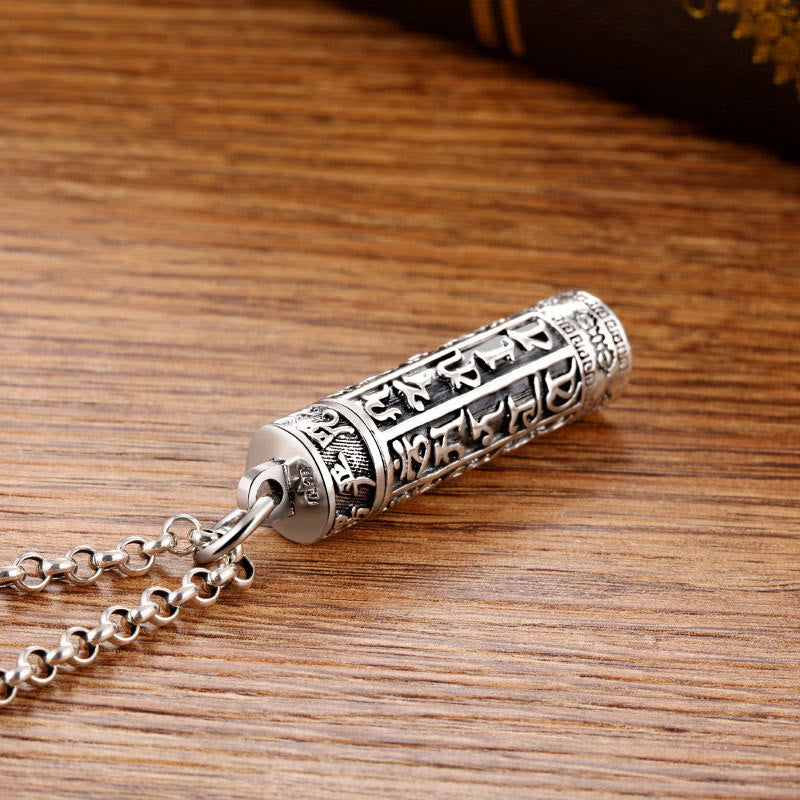 Buddha Stones Tibetan Om Mani Padme Hum Copper Plated Silver Shurangama Mantra Vajra Pattern Peace Necklace Pendant - image 2