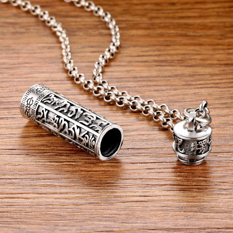 Buddha Stones Tibetan Om Mani Padme Hum Copper Plated Silver Shurangama Mantra Vajra Pattern Peace Necklace Pendant - image 3