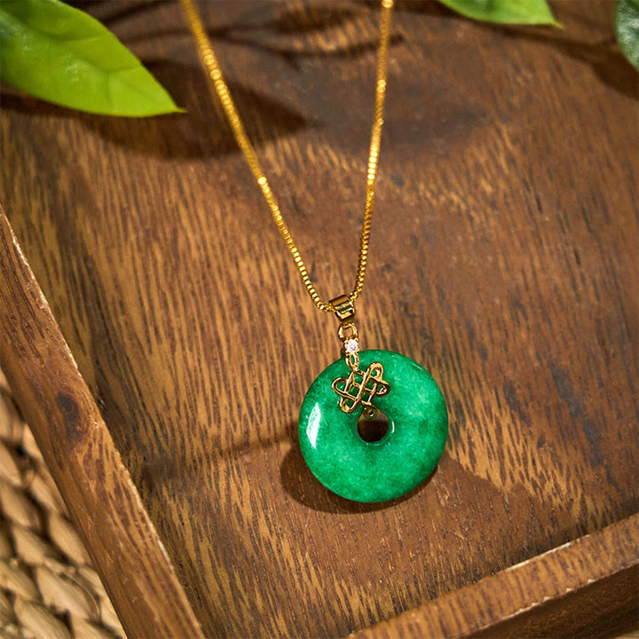 Buddha Stones Natural Cyan Jade Peace Buckle Chinese knot Success Necklace Pendant