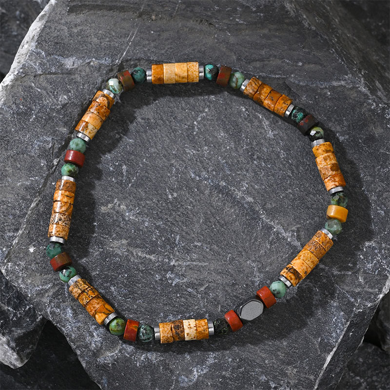 Buddha Stones Natural Stone Picture Jasper Turquoise Hematite Positive Bracelet