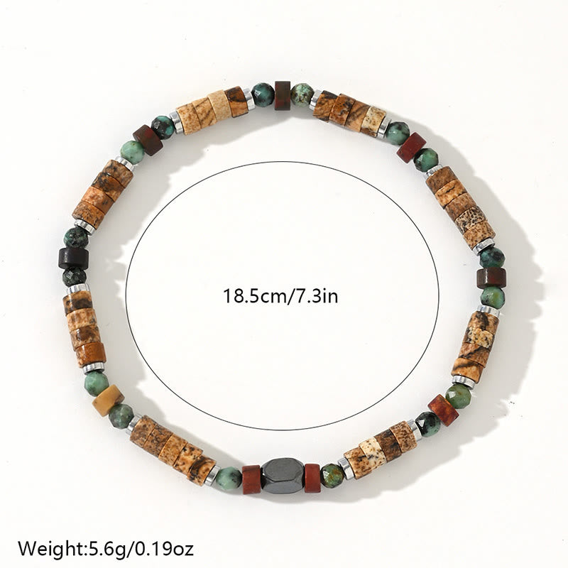 Buddha Stones Natural Stone Picture Jasper Turquoise Hematite Positive Bracelet