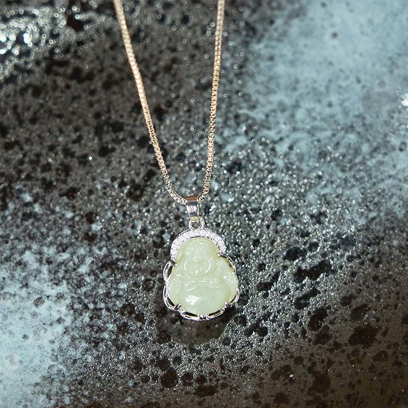 Buddha Stones Natural Hetian Jade Laughing Buddha Abundance Necklace Pendant - image 5