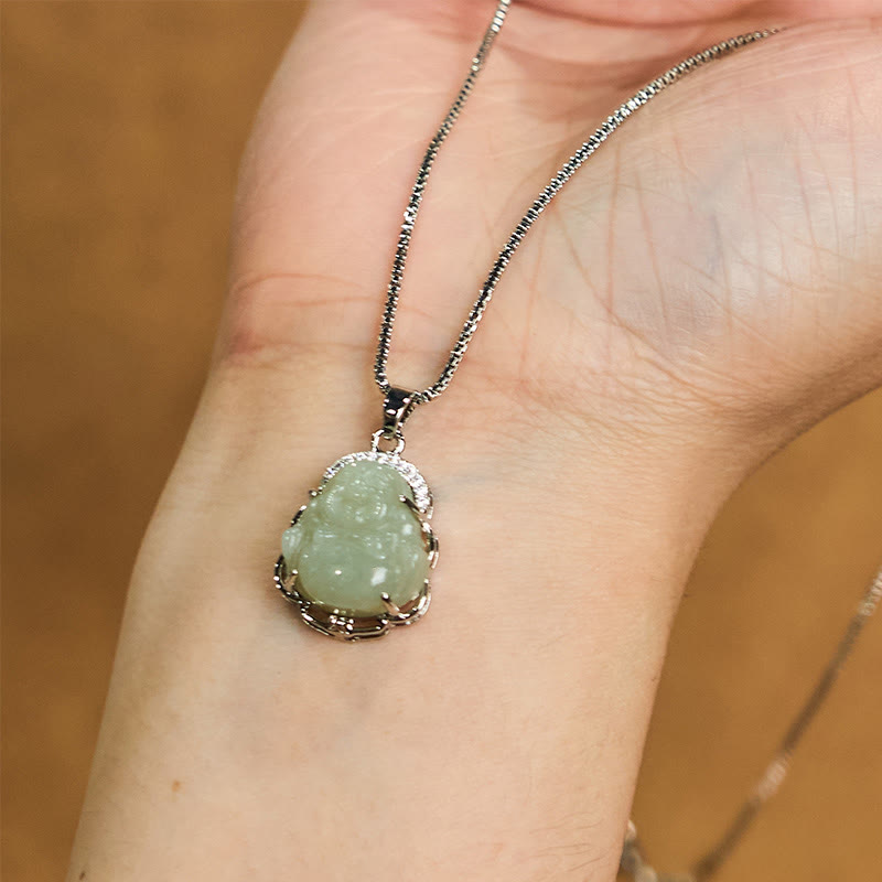 Buddha Stones Natural Hetian Jade Laughing Buddha Abundance Necklace Pendant - image 4